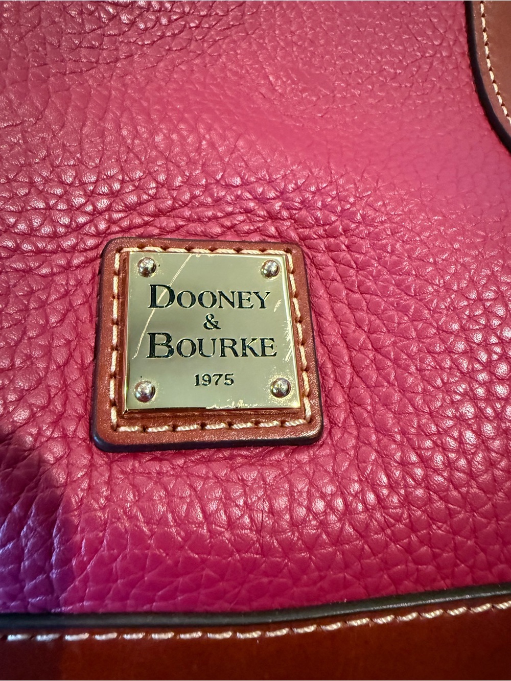 Dooney & Bourke Large Pebble Grain Tote Fuchsia Pink Brown Leather Shoulder Bag - Picture 7 of 10